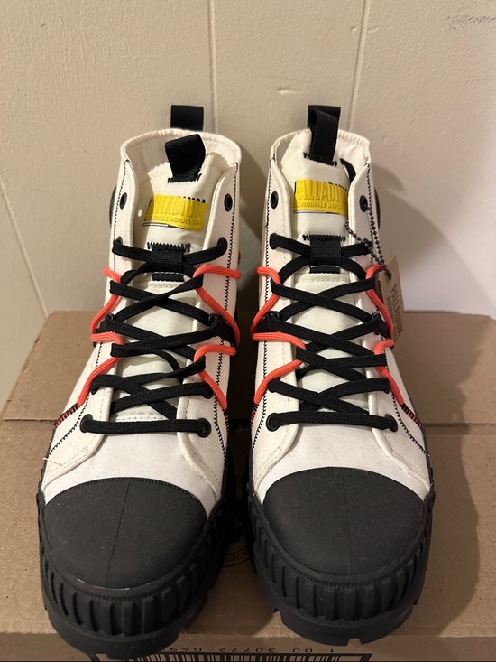 Palladium Other - Palladium White High-Top Canvas Sneakers with Black Toe and Coral Accents